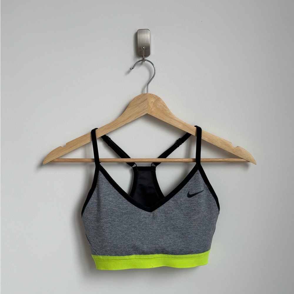 Nike Heather Gray and Lime Green Sports Bra
